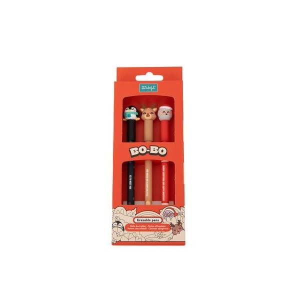 KIT 3 x ESFEROGRAFICAS APAGÁVEIS MR WONDERFUL BO-BO NATAL - PAI NATAL, RENA E PINGUIM 