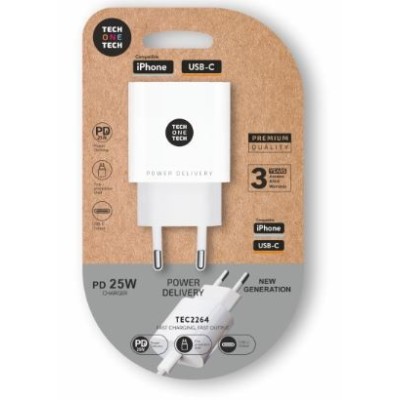 CARREGADOR P/ SMARTPHONE TECH ONE TECH  USB-C  25W S/ CABO 
