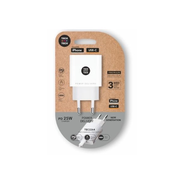 CARREGADOR P/ SMARTPHONE TECH ONE TECH  USB-C  25W S/ CABO 