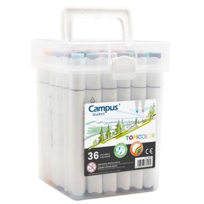 CAIXA C/ 36 x MARCADORES COLORIDOS DUPLA PONTA CAMPUS TOPICOLOR BASE AGUA CORES SORTIDAS