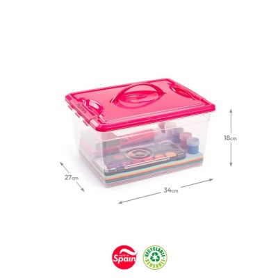 CAIXA PLASTICO 340x270x180mm 12LT  C/ TAMPA CORES SORTIDAS