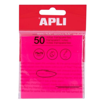 BLOCO NOTAS / POST IT APLI 75x75mm 50FLS TRANSLUCIDO ROSA