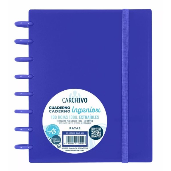 CADERNO INTELIGENTE "PP" INGENIOX A5 100gr. 100FLS PAUTADO COR AZUL