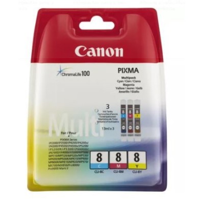 KIT 3 x TINTEIROS CANON CLI8 (C/M/Y) ORIGINAL