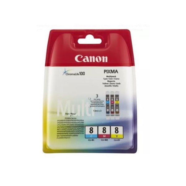 KIT 3 x TINTEIROS CANON CLI8 (C/M/Y) ORIGINAL