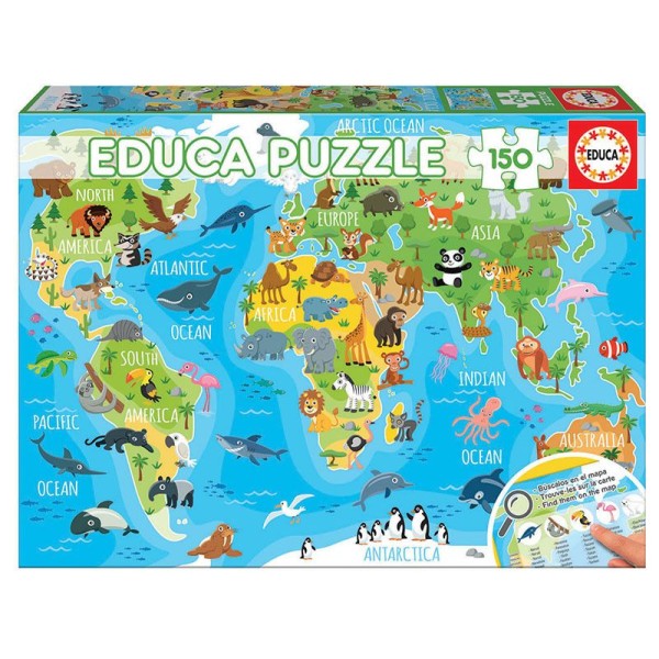 PUZZLE EDUCA 150 PECAS MAPA MUNDO ANIMAIS