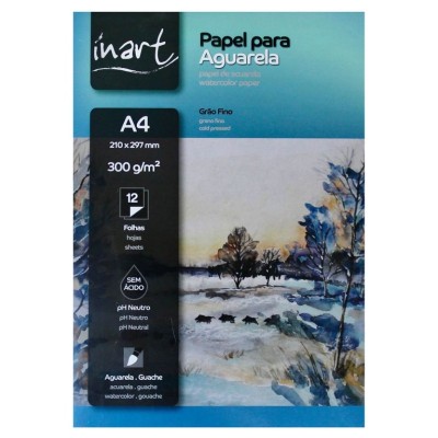 BLOCO DESENHO PAPEL AGUARELA INART A4 12FLS 300gr. - GRAO FINO