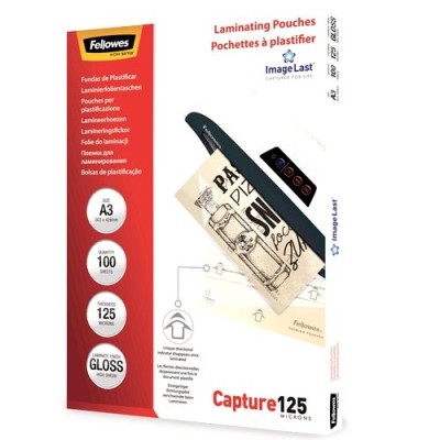 PACK C/ 100 FLS - BOLSA PLASTIFICAR TERMICA A3 125My - FELLOWES