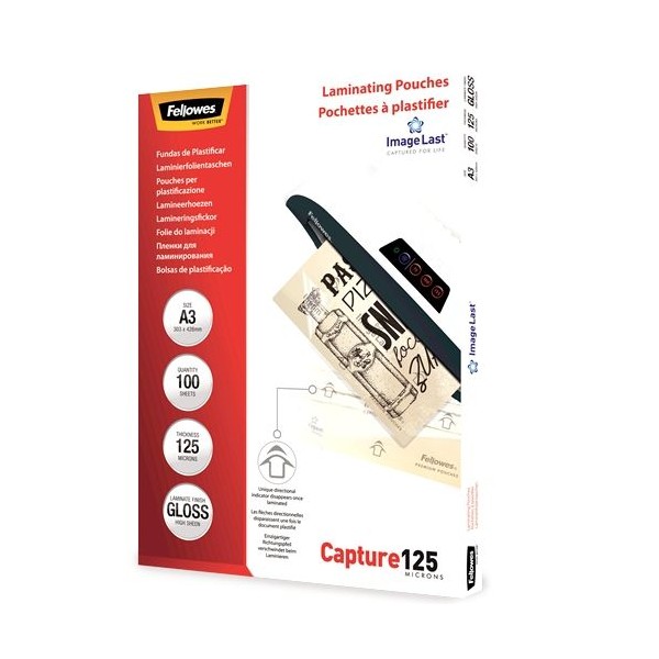 PACK C/ 100 FLS - BOLSA PLASTIFICAR TERMICA A3 125My - FELLOWES