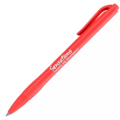 ESFEROGRAFICA RETRATIL NEWPEN SENSATIONS - PERFUMADA  MORANGO - VERMELHO