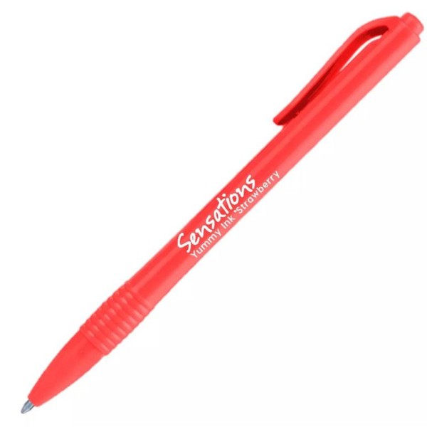 ESFEROGRAFICA RETRATIL NEWPEN SENSATIONS - PERFUMADA  MORANGO - VERMELHO