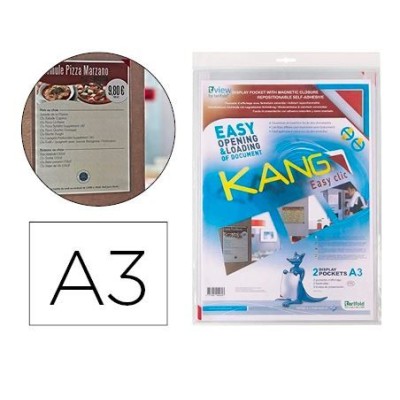 PACK 2x BOLSAS ADESIVAS REMOVIVEL A3 TARIFOLD C/ ESQUINA MAGNETICA