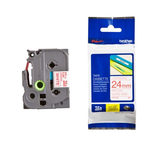 FITA P/ GRAVAÇAO BROTHER P-TOUCH TZE252 24MM x 8MT TEXTO VERMELHO / FITA  BRANCO