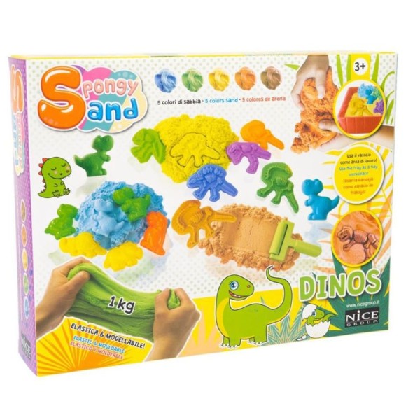 JOGO AREIA MAGICA C/ ACESSORIOS DINOSSAURO NICE SPONGY SAND