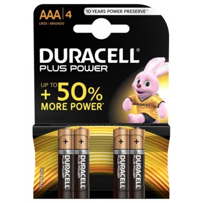 BLISTER C/ 4 x PILHAS ALCALINA DURACELL PLUS POWER LR03 AAA - 1,5V