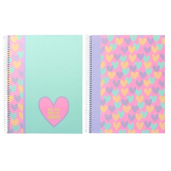 CADERNO ESPIRAL CAPA DURA  ANCOR B´LOG HEARTS A4 90gr. 80FLS QUADRICULADO CORES SORTIDAS