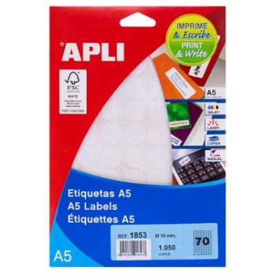ETIQUETAS APLI REDONDAS 19mm  A5 15FLS x 70 ETIQ