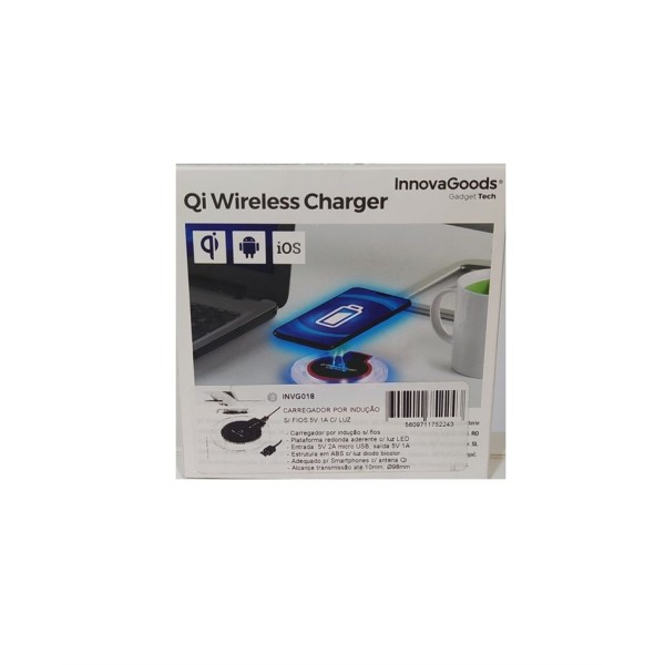 CARREGADOR POR INDUÇAO S/ FIOS INPUT 5W/1.5-2A - OUTPUT 5W/1A