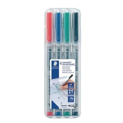 KIT 4 x MARCADORES Não PERMANENTES  STAEDTLER LUMOCOLOR  0.6MM F PRETO/AZUL/VERDE/VERMELHO