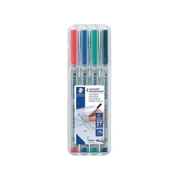 KIT 4 x MARCADORES Não PERMANENTES  STAEDTLER LUMOCOLOR  0.6MM F PRETO/AZUL/VERDE/VERMELHO