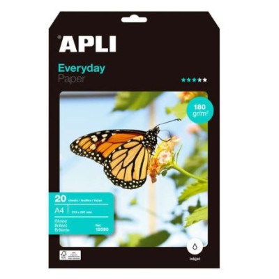 PAPEL FOTOGRAFICO APLI INKJET GLOSSY A4 180gr.  20FLS