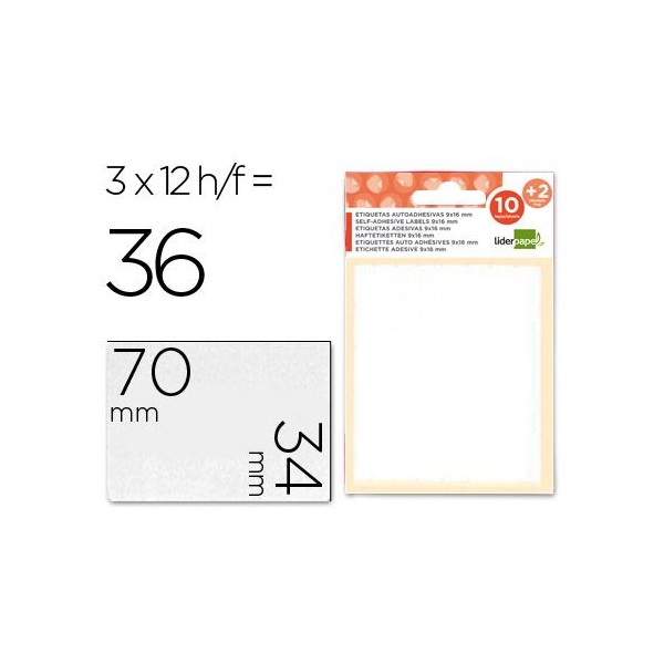 ETIQUETAS LP 34x70mm FOLHA 12x9cm 12FLS x 36 ETIQ