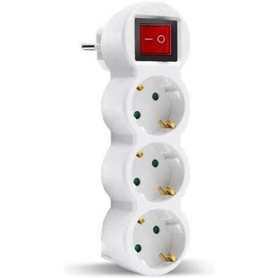 ADAPTADOR TRIPLO SCHUKO P/ 3 TOMADAS C/ INTERRUPTOR  - BRANCO