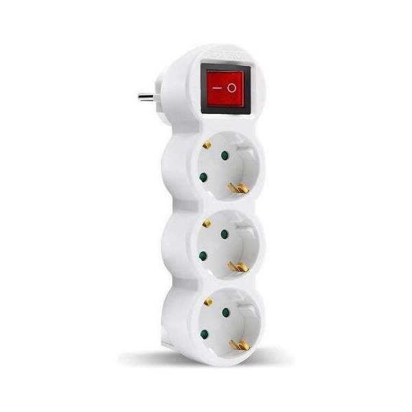 ADAPTADOR TRIPLO SCHUKO P/ 3 TOMADAS C/ INTERRUPTOR  - BRANCO