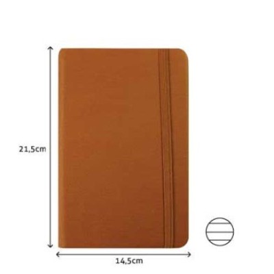 BLOCO NOTAS PAUTADO 215x145mm  116FLS CAPA SEMI PELE CAMEL C/ELASTICO