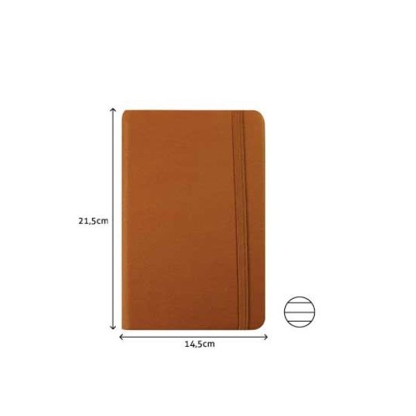 BLOCO NOTAS PAUTADO 215x145mm  116FLS CAPA SEMI PELE CAMEL C/ELASTICO