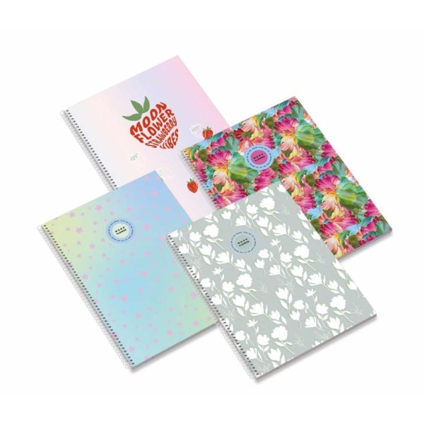 CADERNO ESPIRAL CAPA DURA AMBAR MOONFLOWER  A4  100gr. 80FLS PAUTADO CORES SORTIDAS
