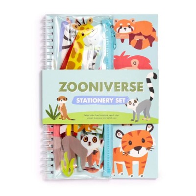 BLISTER C/ CONJUNTO ESCOLAR 6 PEÇAS + CADERNO - ZOONIVERSE