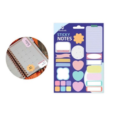 BLISTER C/ BLOCOS NOTAS ADERENTES / POST IT  FORMAS E CORES SORTIDOS