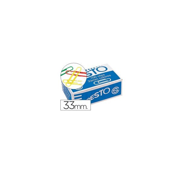 CAIXA C/ 100 x CLIPS 33mm COLORIDOS - PLASTIFICADOS