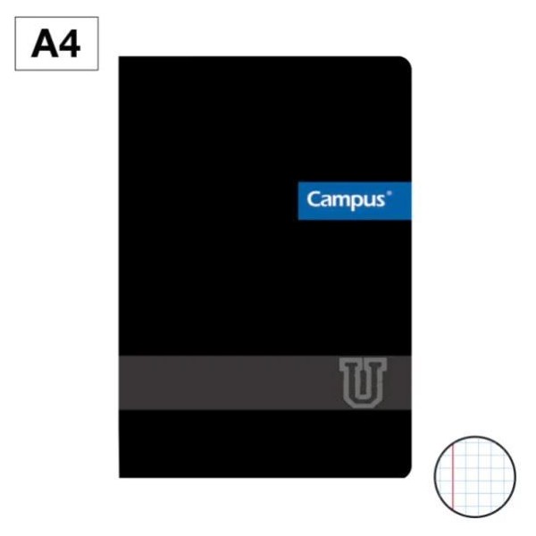 CADERNO AGRAFADO CAMPUS CAPA PRETA PLASTIFICADA A4 48FLS 90GR QUADRICULADO