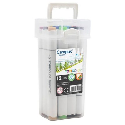 CAIXA C/ 12 x MARCADORES COLORIDOS DUPLA PONTA CAMPUS TOPICOLOR BASE AGUA CORES SORTIDAS