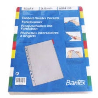 SEPARADOR PLASTICO TRANSP. A4 0.11MM C/ PORTA ETIQUETA 10UNID.