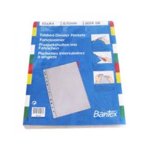 SEPARADOR PLASTICO TRANSP. A4 0.11MM C/ PORTA ETIQUETA 10UNID.
