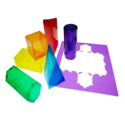 JOGO MODELOS 3D HENBEA PLASTICO FLEXIVEL C/ FORMAS GEOMETRICAS CORES TRANSLUCIDAS 35x35CM 