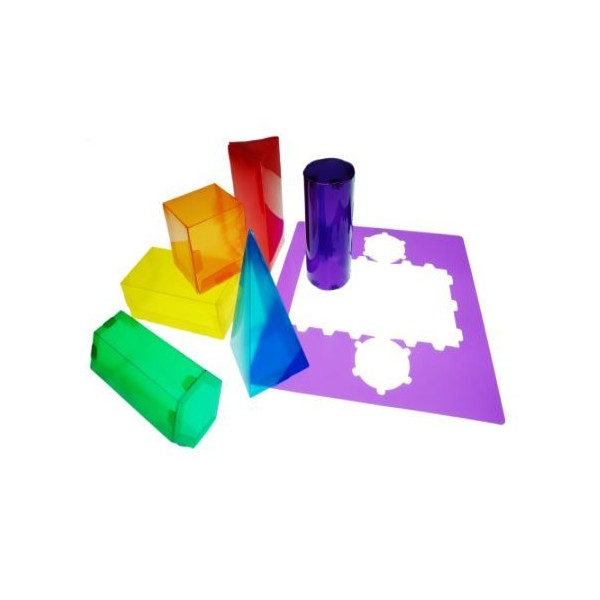 JOGO MODELOS 3D HENBEA PLASTICO FLEXIVEL C/ FORMAS GEOMETRICAS CORES TRANSLUCIDAS 35x35CM 