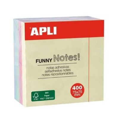 BLOCO NOTAS POST IT CUBO 400 FLS APLI FUNNY 76x76mm CORES PASTEL