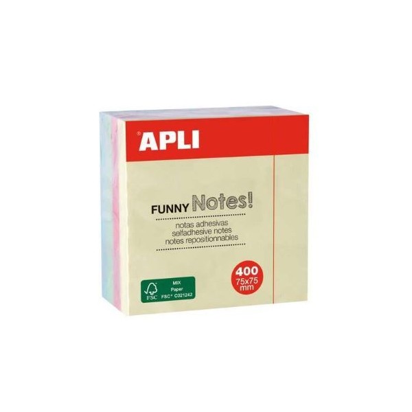 BLOCO NOTAS POST IT CUBO 400 FLS APLI FUNNY 76x76mm CORES PASTEL