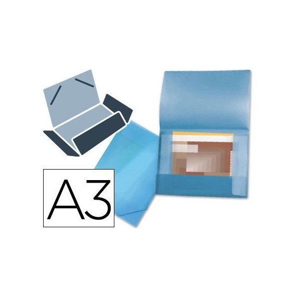 PASTA / CAPA PROJETOS POLIPROPILENO A3+ C/ ABAS C/ ELASTICO LOMBADA FLEXIVEL - AZUL TRANSPARENTE