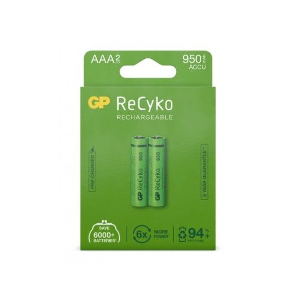BLISTER C/ 2 x PILHAS RECARREGAVEIS GP RECYKO AAA 950mAh 1,2V