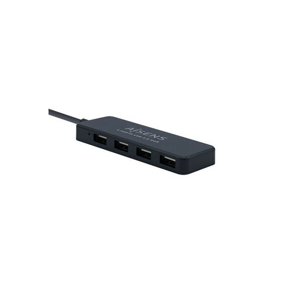 HUB AISENS C/ 4xPORTAS USB 2.0 (CABO USB 30CM) - PRETO