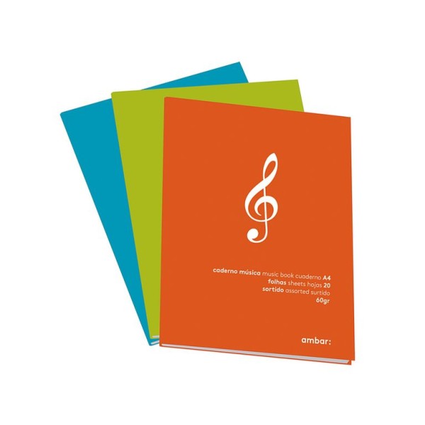 CADERNO DE MUSICA A4 20 FLS - AMBAR - CORES SORTIDAS