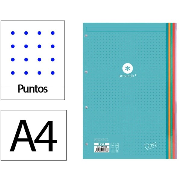 BLOCO RECARGA LP ANTARTIK DO TS A4 100 FOLHAS 90 GR PONTILHADO 4 FUROS BANDAS DE 5 CORES