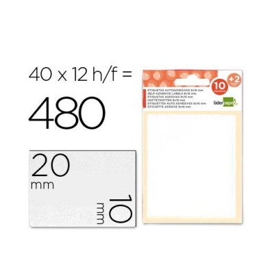 ETIQUETAS LP 10x20mm FOLHA 12x9cm 12FLS x 40 ETIQ