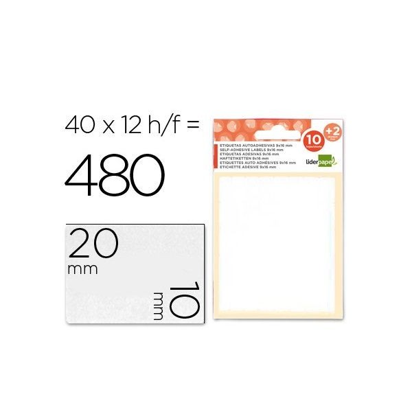 ETIQUETAS LP 10x20mm FOLHA 12x9cm 12FLS x 40 ETIQ