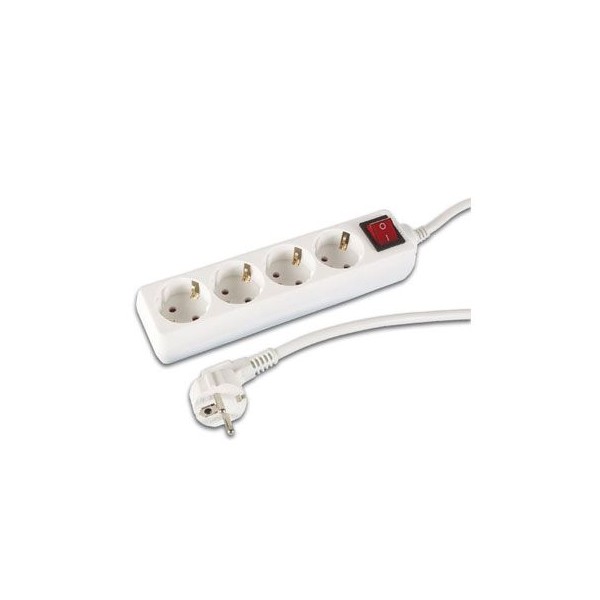BLOCO 4 TOMADAS SCHUKO  C/ INTERRUPTOR C/ CABO 3MT - BRANCO